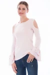 Pudra Omuzu Açık Kolu Çift Volanlı İncili Yumoş Bluz CO-258360996