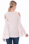 Pudra Omuzu Açık Kolu Çift Volanlı İncili Yumoş Bluz CO-258360996
