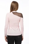 Pudra Tek Omuzu Tül İncili Yumoş Bluz CO-258490986