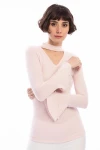 Pudra Yumoş Pencereli Kolu Volanlı İncili Bluz CO-258490978