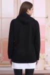 Siyah 2 İplik Kapüşonlu Cepli Etek Garnili Uzun Sweatshirt CO-2521404011