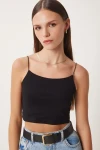 Siyah Beyaz İp Askılı 2Li Paket Örme Bluz BCCL-253001