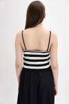 Siyah Beyaz İp Askılı Çizgili Triko Bluz CO-259130030