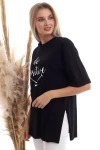 Siyah Bisiklet Yaka Baskılı Oversize Tişört CO-2520333402