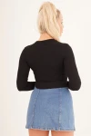 Siyah Bisiklet Yaka Baskılı Pamuklu Crop Bluz CO-2523254245