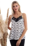 Siyah Çiçek Desenli Yaka Dantelli Kolsuz Desenli Crep Bluz CO-2520333454