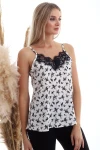 Siyah Çiçek Desenli Yaka Dantelli Kolsuz Desenli Crep Bluz CO-2520333454
