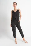 Siyah Çizgili Beli Lastikli Cepli Crep Pantolon CO-259181819