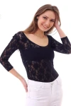 Siyah Dante U Yaka Çıtçıtlı Kapri Kol Body CO-2520040405