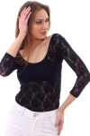 Siyah Dante U Yaka Çıtçıtlı Kapri Kol Body CO-2520040405