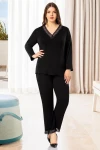 Siyah Dantel Detaylı Battal Pijama Takımı BCAN-258813FA