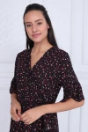 Siyah Desenli Kruvaze Yarım Kol Dokuma Viskon Elbise CO-259331660
