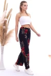 Siyah Fuşya Beli Lastikli Bol Paça Pantolon CO-2520070786