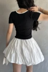 Siyah Havuz Yaka Biye Detaylı Crop Bluz BCDF-252176