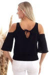Siyah Omuzu Açık Beli Lastikli Kısa Kol Ayrobin Dokuma Bluz CO-2520333451
