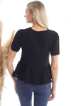 Siyah Önü Güpürlü Eteği Volanlı Kısa Kol Keten Bluz CO-2520343456