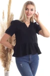 Siyah Önü Güpürlü Eteği Volanlı Kısa Kol Keten Bluz CO-2520343456