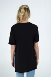 Siyah Önü Nakışlı Kısa Kol Yırtmaçlı Tshirt CO-259112913