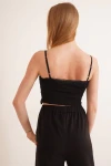Siyah Pamuklu Kaşkorse İp Askılı Dantelli Crop Bluz CO-2523254275