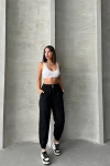 Siyah Paraşüt Kumaş Cepli Kargo Jogger Pantolon BCHN-2525338