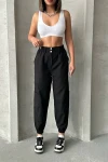 Siyah Paraşüt Kumaş Cepli Kargo Jogger Pantolon BCHN-2525338