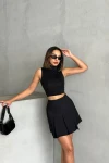 Siyah Pileli Dokuma Kumaş Çan Etek BCHN-2525815