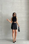 Siyah Pileli Dokuma Kumaş Çan Etek BCHN-2525815