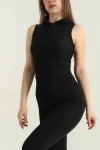 Siyah Polo Yaka Sıfır Kol Kaşkorse Yazlık Bluz BCCL-253005