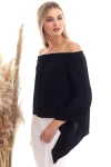 Siyah Ponponlu Madonna Yaka Geniş Kol Dokuma Bluz CO-2520333347