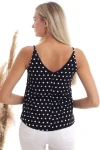 Siyah Puantiye Desenli İp Askılı Bluz CO-2520333453
