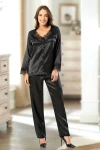 Siyah Saten Dantel Detaylı Pijama Takımı BCAN-254606FA