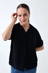 Siyah Sırtı Düğme Detaylı Duble Kol Dokuma Bluz CO-259152967