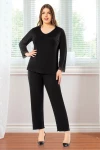 Siyah Taş Detaylı Battal Pijama Takımı BCAN-258808FA
