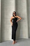 Siyah Tek Omuz Detaylı Maxi Boy Elbise BCHN-2525455