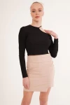 Siyah Tek Omuz Yakası İpli Kaşkorse Crop Bluz CO-2523254279