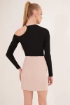 Siyah Tek Omuz Yakası İpli Kaşkorse Crop Bluz CO-2523254279