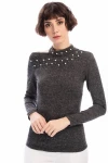 Siyah Tek Omuzu Açık İncili Yumoş Bluz CO-258490936