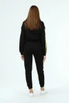 Siyah Üç İplik Kapüşonlu Sweatshirt Ve Cepli Pantolon Alt Üst Takım CO-2522033931