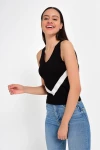 Siyah V Çizgili Askılı Triko Bluz CO-259206172