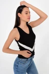 Siyah V Çizgili Askılı Triko Bluz CO-259206172
