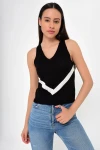 Siyah V Çizgili Askılı Triko Bluz CO-259206172