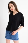 Siyah V Yaka Duble Kol Bluz CO-259182879