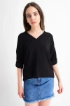 Siyah V Yaka Duble Kol Bluz CO-259182879