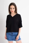 Siyah V Yaka Duble Kol Bluz CO-259182879