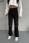 Siyah Wide Leg Yırtık Detaylı Geniş Paça Denim Jean BCNW-251379