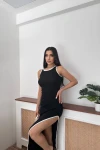 Siyah Yanı Biyeli Kaşkorse Uzun Elbise BCOR-252087