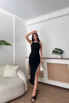Siyah Yanı Biyeli Kaşkorse Uzun Elbise BCOR-252087