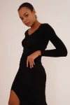 Siyah Zigzag Nakışlı Uzun Kol Sandy Bluz CO-2523254224