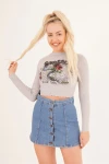 Taş Bisiklet Yaka Baskılı Pamuklu Crop Bluz CO-2523254245