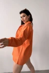 Turuncu Çift Cepli Yırtık Efektli Oversize Denim Gömlek Ceket BCDF-255411